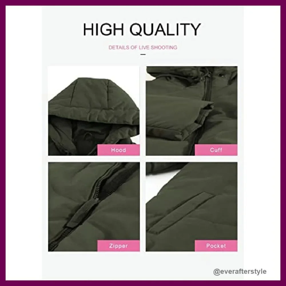 Oversized Puffer Jacket Winter Coat Full Zipper Hooded Chic Casual Outerwear - Picture 5 of 8